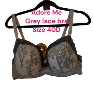 Adore Me Bra Size 40D
Two-tone grey lace overlay underwire bra.